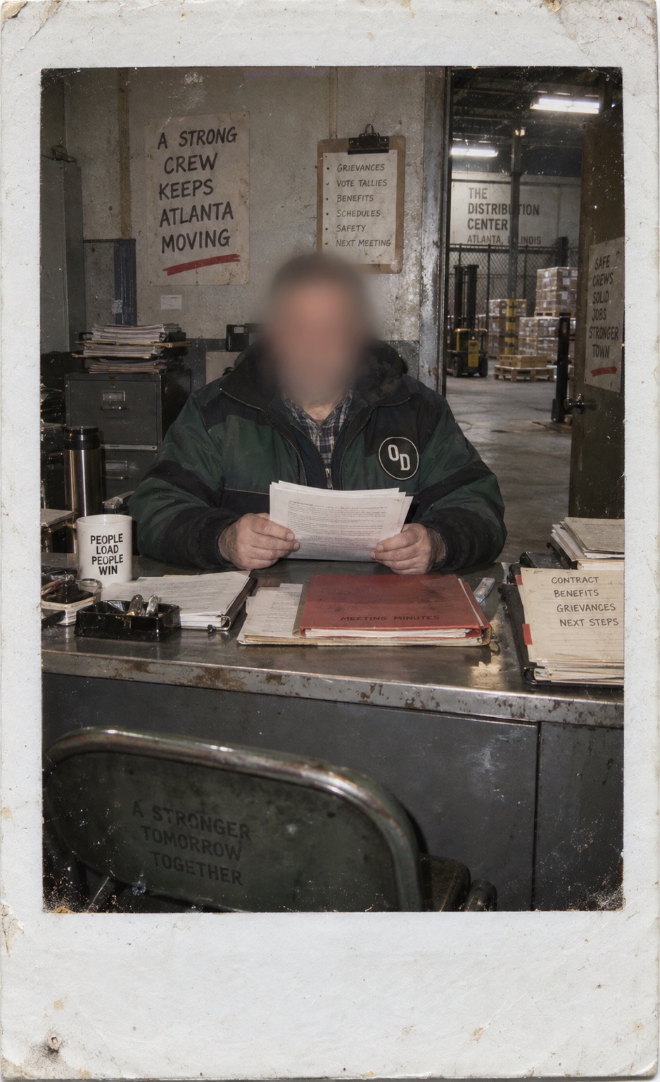 The current Atlanta Overdrive team president seated in the union office with their face blurred